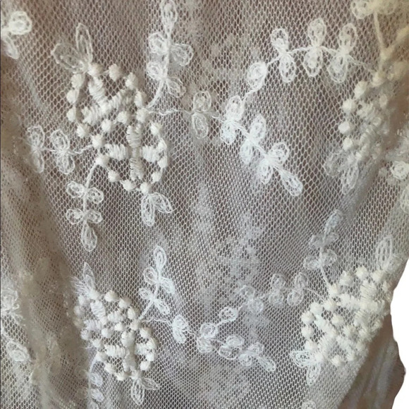vintage y2k cream Embroidered Lace  Boho top resortwear cover up sheer blouse - Picture 4 of 6